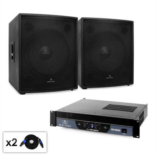 Malone DJ PA set 2.0 SUB „Party“ mit paar 46cm subwoofer & zesilovač